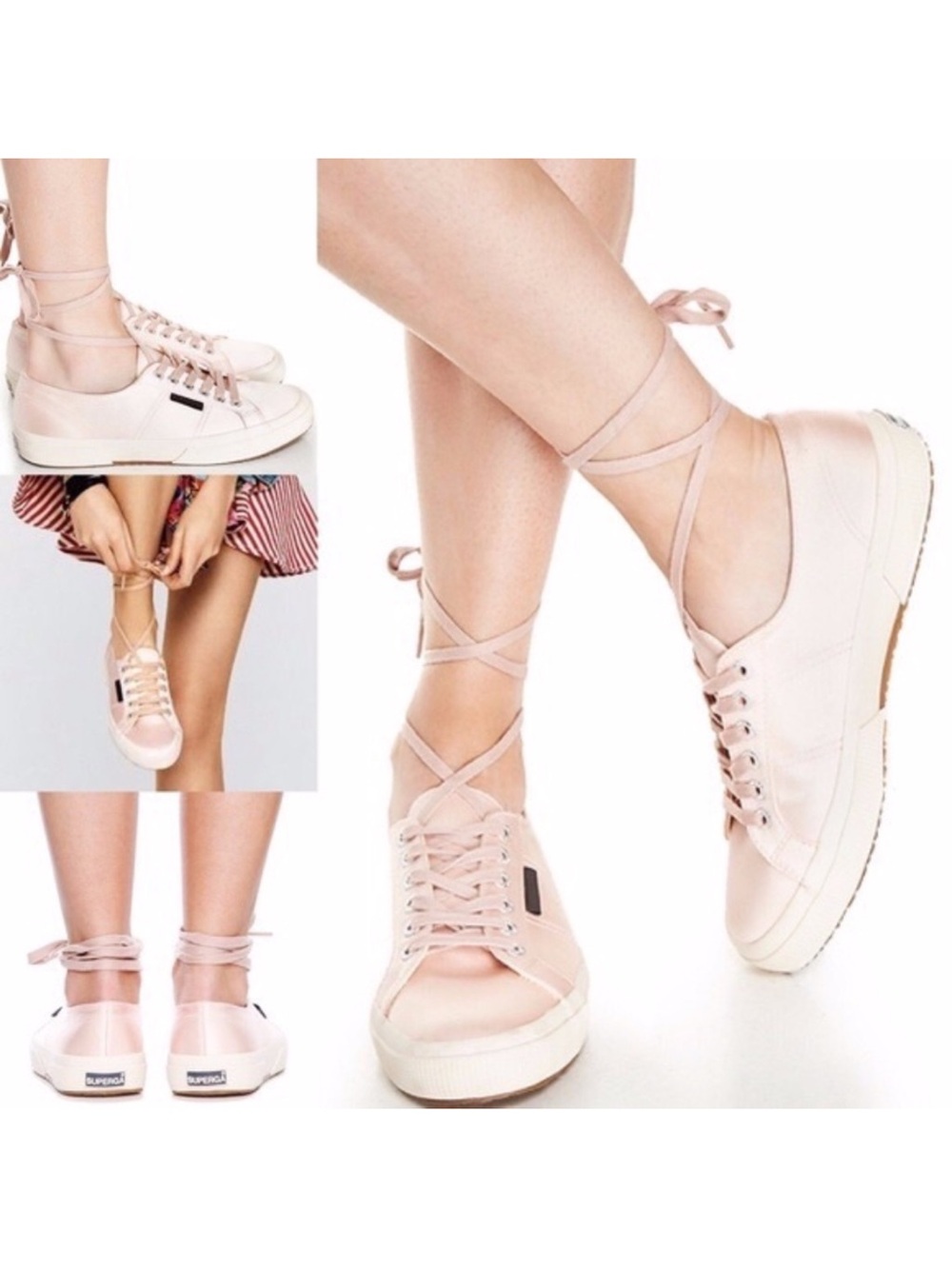 Superga x Man Repeller Pink Satin Lace Up Balletcore Sneakers 37.5 Coquette